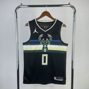 Maillot de Basket #0 Lillard Milwaukee Bucks Noir